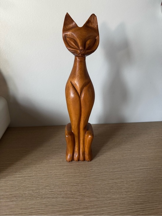 Other - Handcrafted Wooden Cat Figurine - Brown